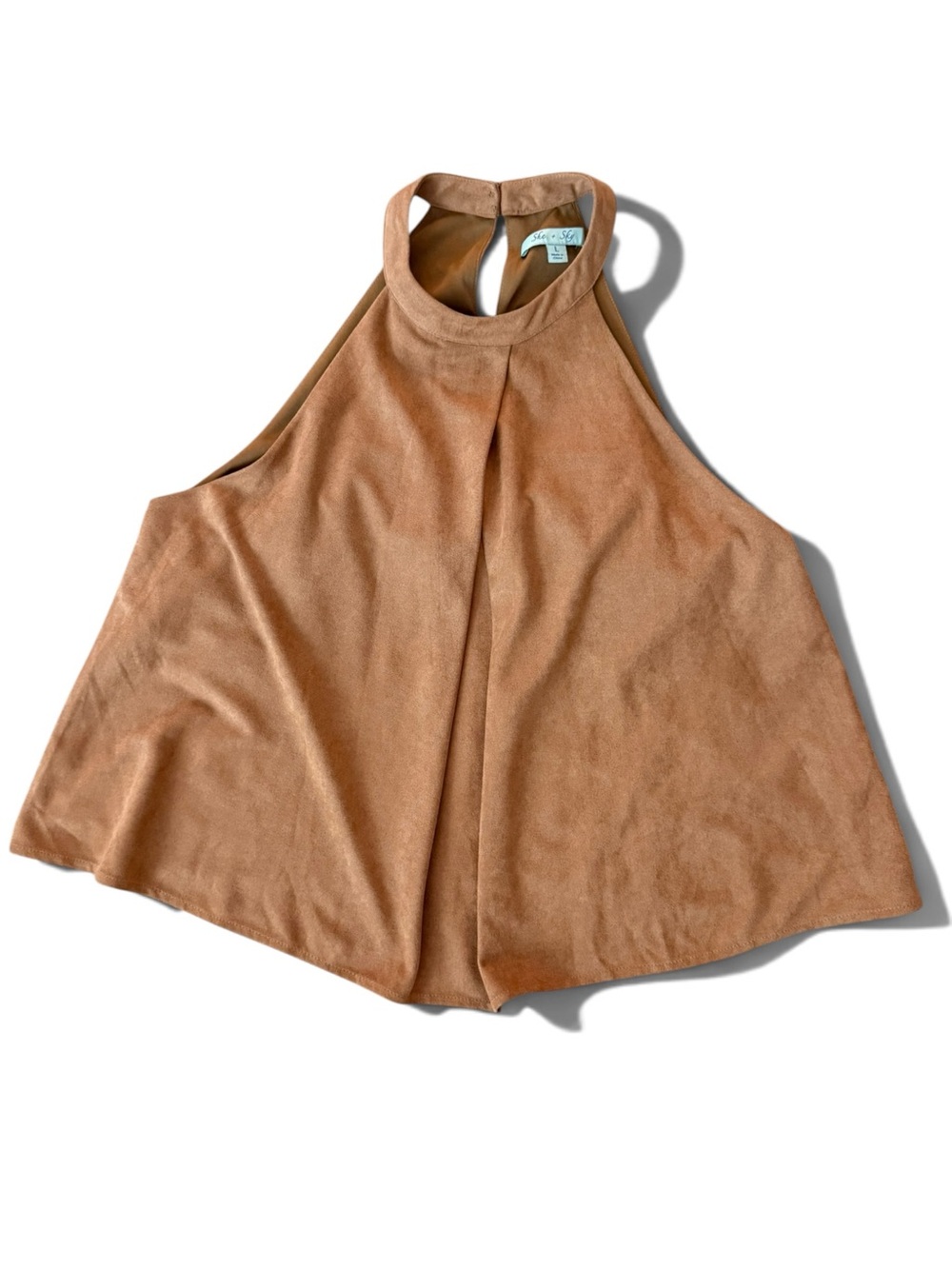 She + Sky Suede-Look Halter Tank Top in Camel